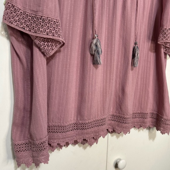 Knox Rose Boho Light Mauve Women's size XXL Casual Top Lace and Tassels Details - Picture 5 of 12